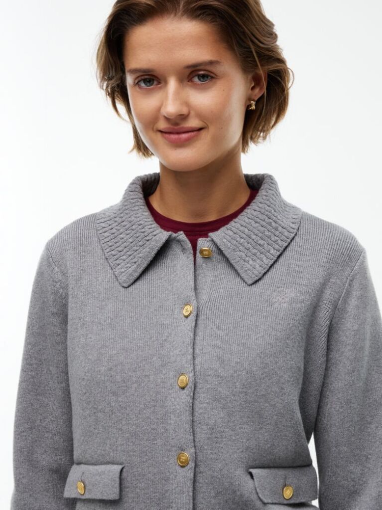 Grey Gold-Tone Button Jacket With Wool  Women