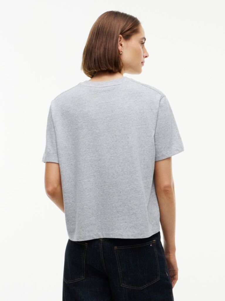 Gri T-Shirt Din Jerseu Cu Croiala Lejera Si Logo  Femei