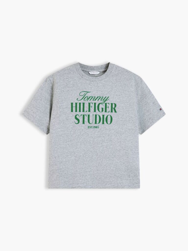 Gri T-Shirt Din Jerseu Cu Croiala Lejera Si Logo  Femei