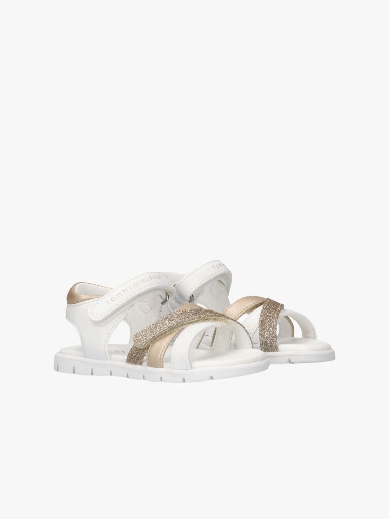 White Glitter Strap Metallic Sandals  Girls