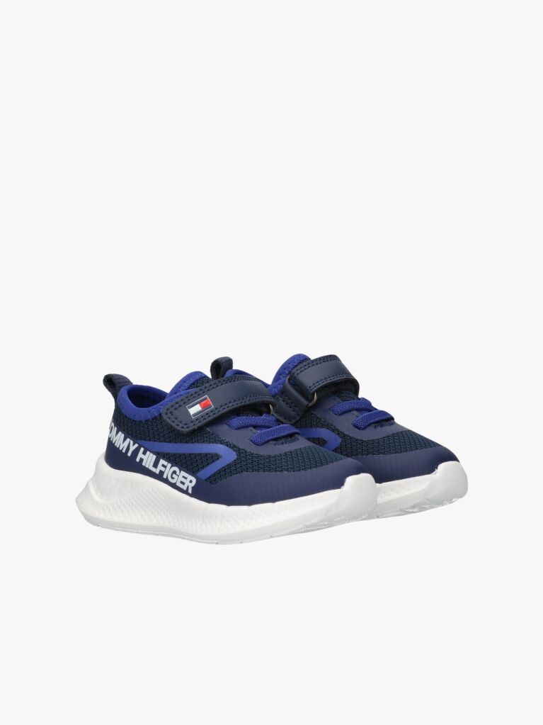 Blue Logo Lace-Up Hook And Loop Sneakers  Boys