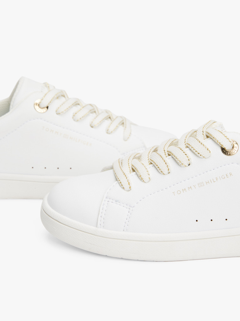White Low Cut Lace Up Sneakers  Girls