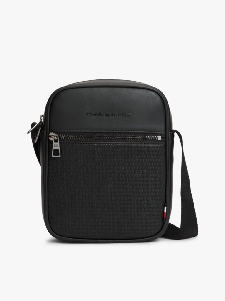 Negru Geanta Reporter Crossbody Cu Panou Din Panza  Barbati