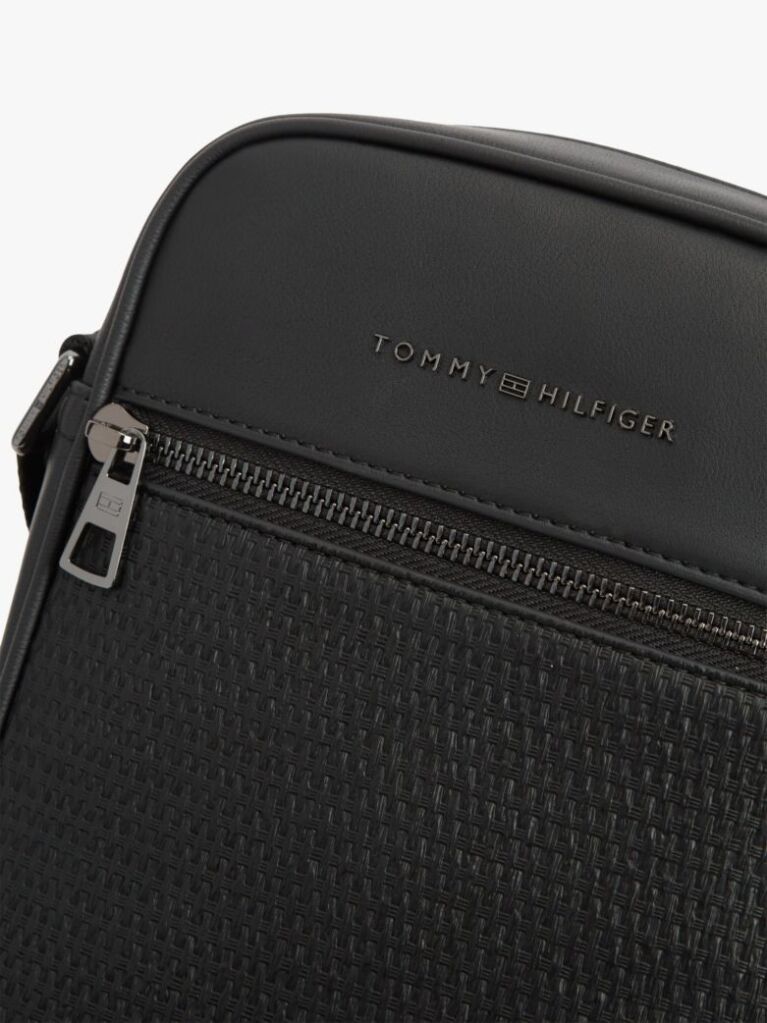 Negru Geanta Reporter Crossbody Cu Panou Din Panza  Barbati