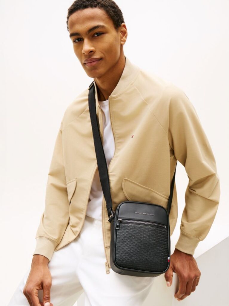 Negru Geanta Reporter Crossbody Cu Panou Din Panza  Barbati