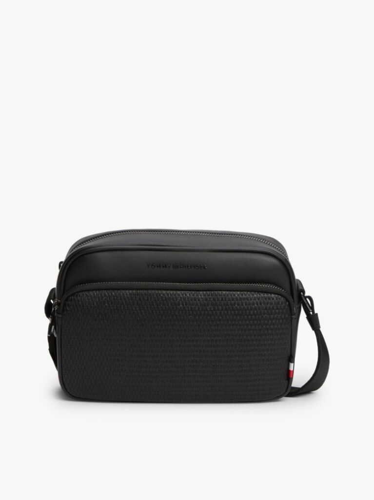Black Woven Panel Crossbody Camera Bag  Men