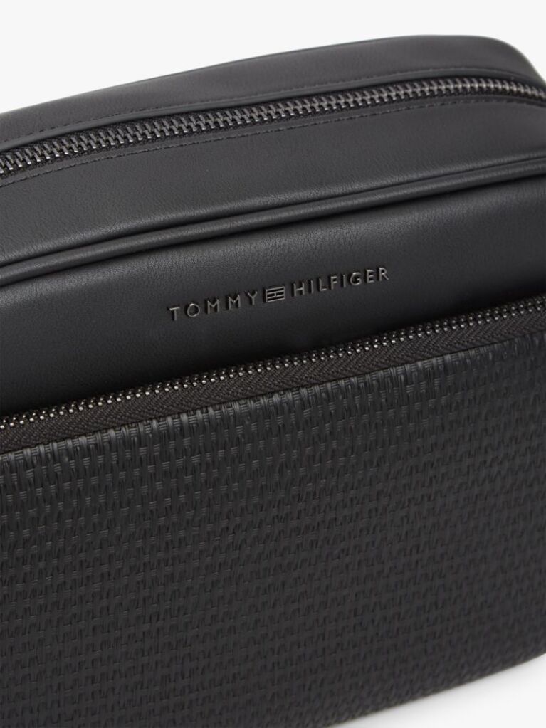 Black Woven Panel Crossbody Camera Bag  Men