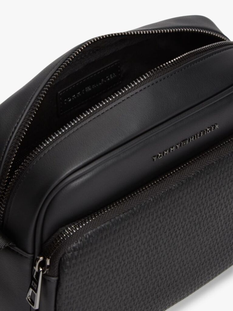 Black Woven Panel Crossbody Camera Bag  Men