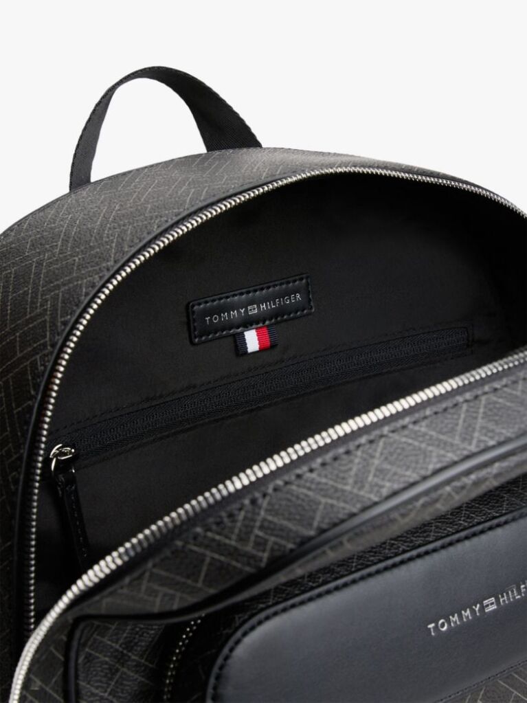 Black Hilfiger Flag Mixed Texture Dome Backpack  Men