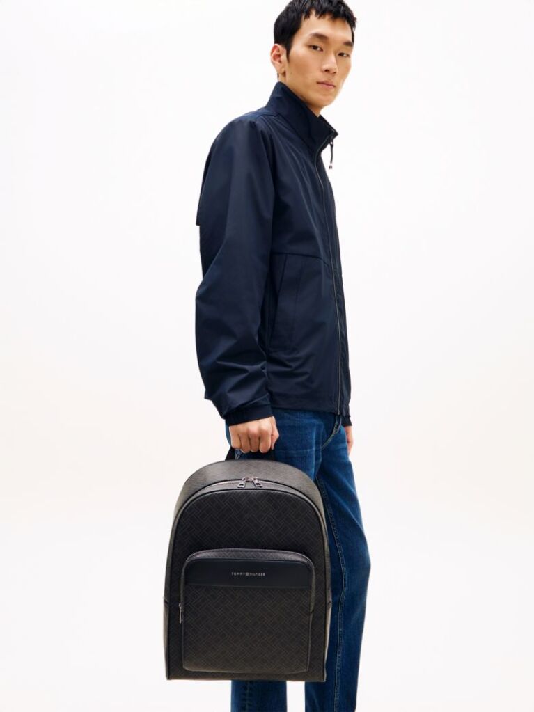 Black Hilfiger Flag Mixed Texture Dome Backpack  Men