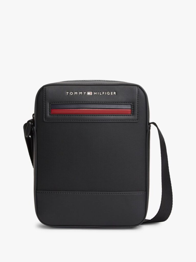 Black Metal Logo Crossbody Reporter Bag  Men