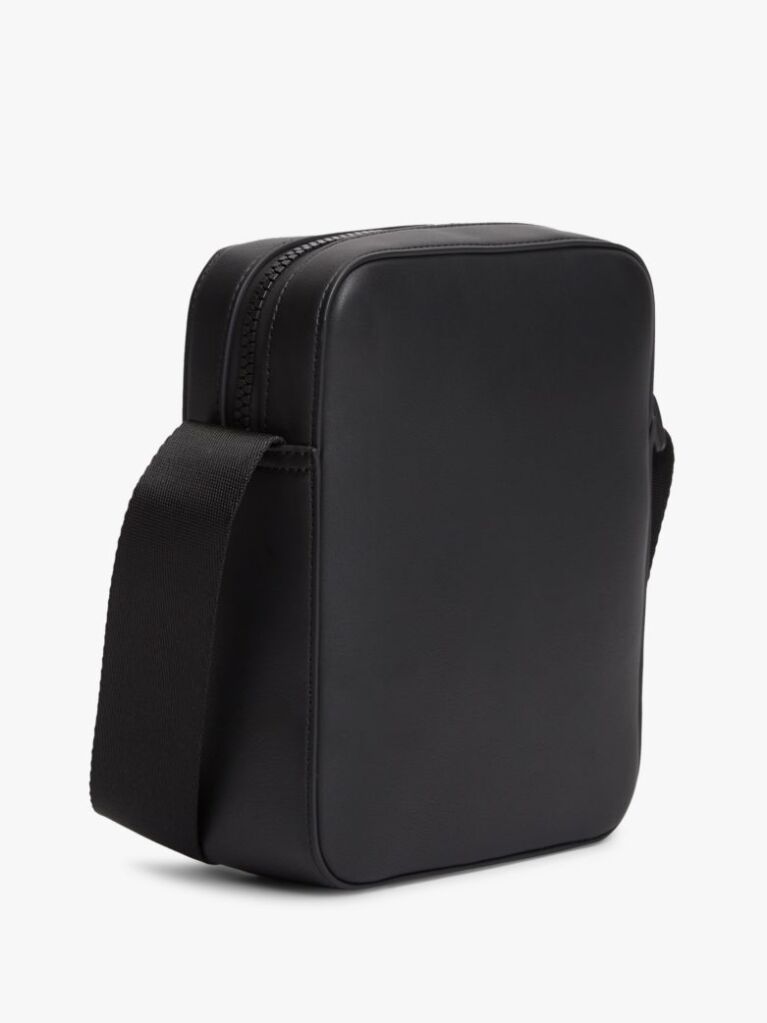 Black Metal Logo Crossbody Reporter Bag  Men