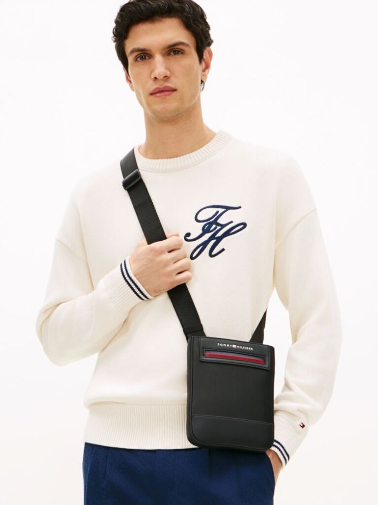 Negru Geanta Crossbody Cu Logo Metalic  Barbati