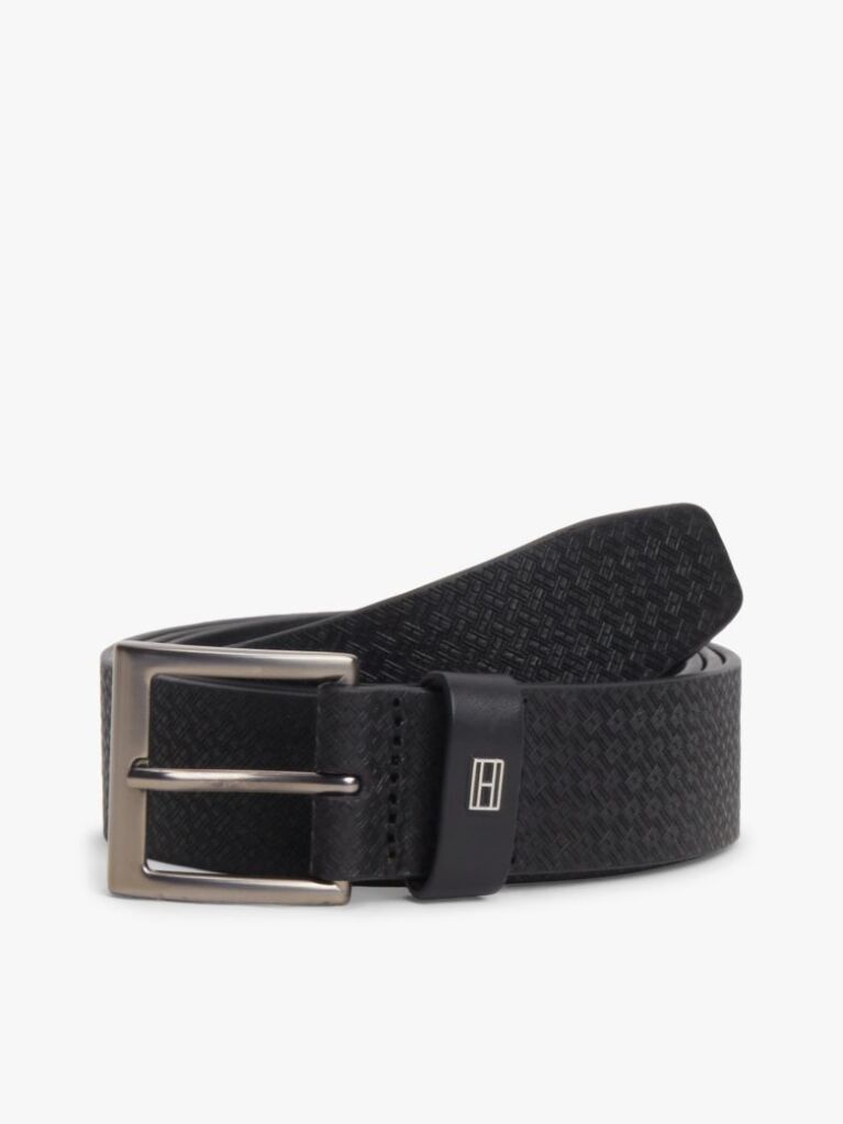 Black Flag Plaque Embossed Leather Belt  Men