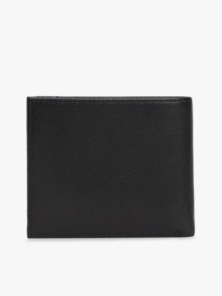 Black Logo Leather Bifold Flap Wallet  Men