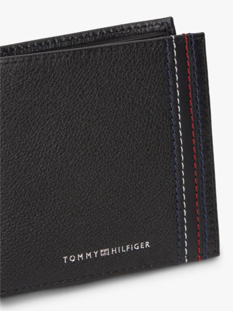 Black Logo Leather Bifold Flap Wallet  Men