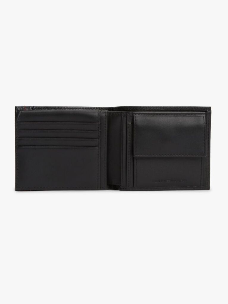 Black Logo Leather Bifold Flap Wallet  Men