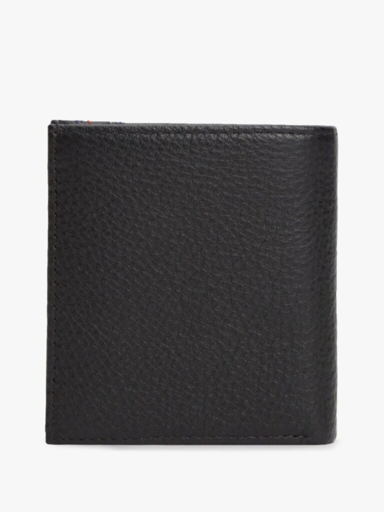 Black Logo Pebble Grain Leather Trifold Wallet  Men