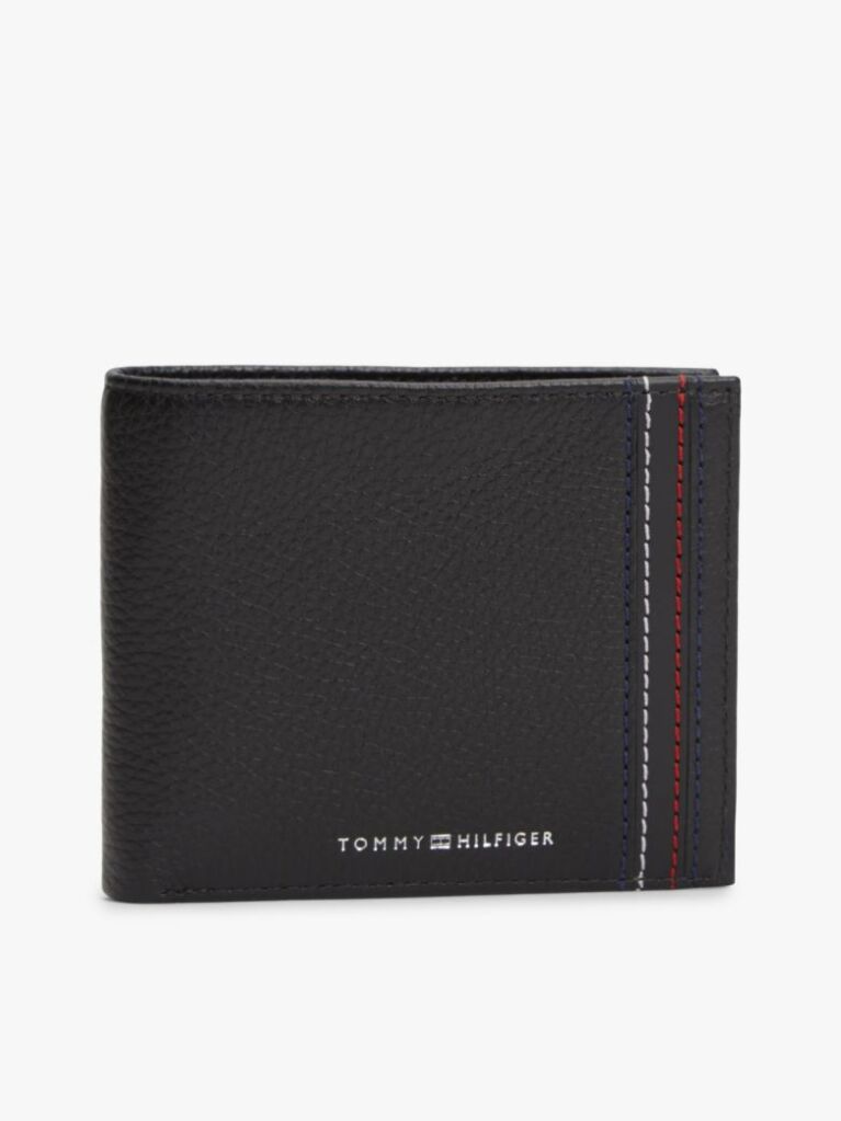 Black Leather Bifold Card And Coin Holder  Men