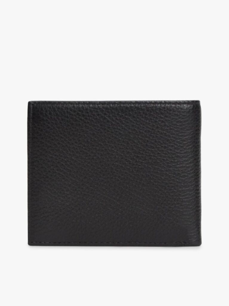 Black Leather Bifold Card And Coin Holder  Men