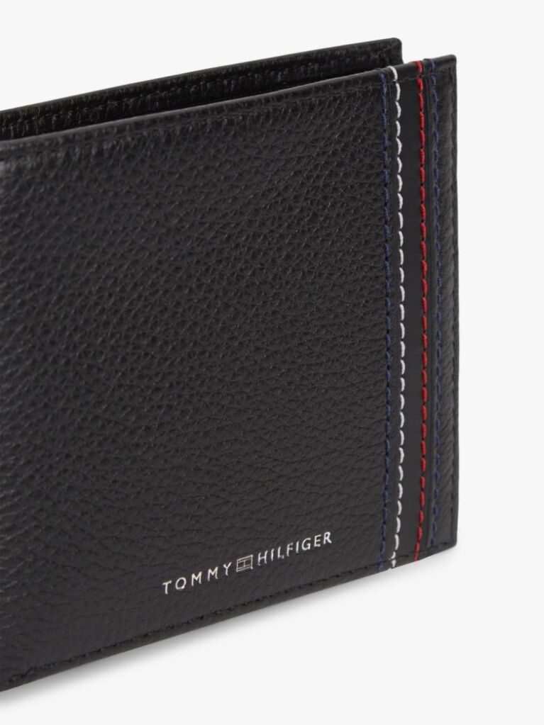 Black Leather Bifold Card And Coin Holder  Men