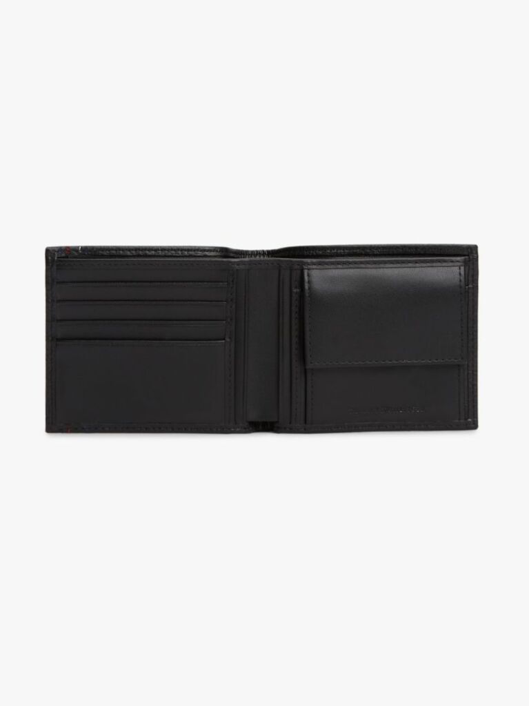 Black Leather Bifold Card And Coin Holder  Men