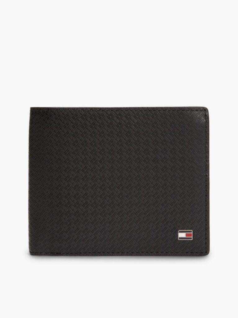 Black Embossed Flag Leather Card And Coin Wallet  Men
