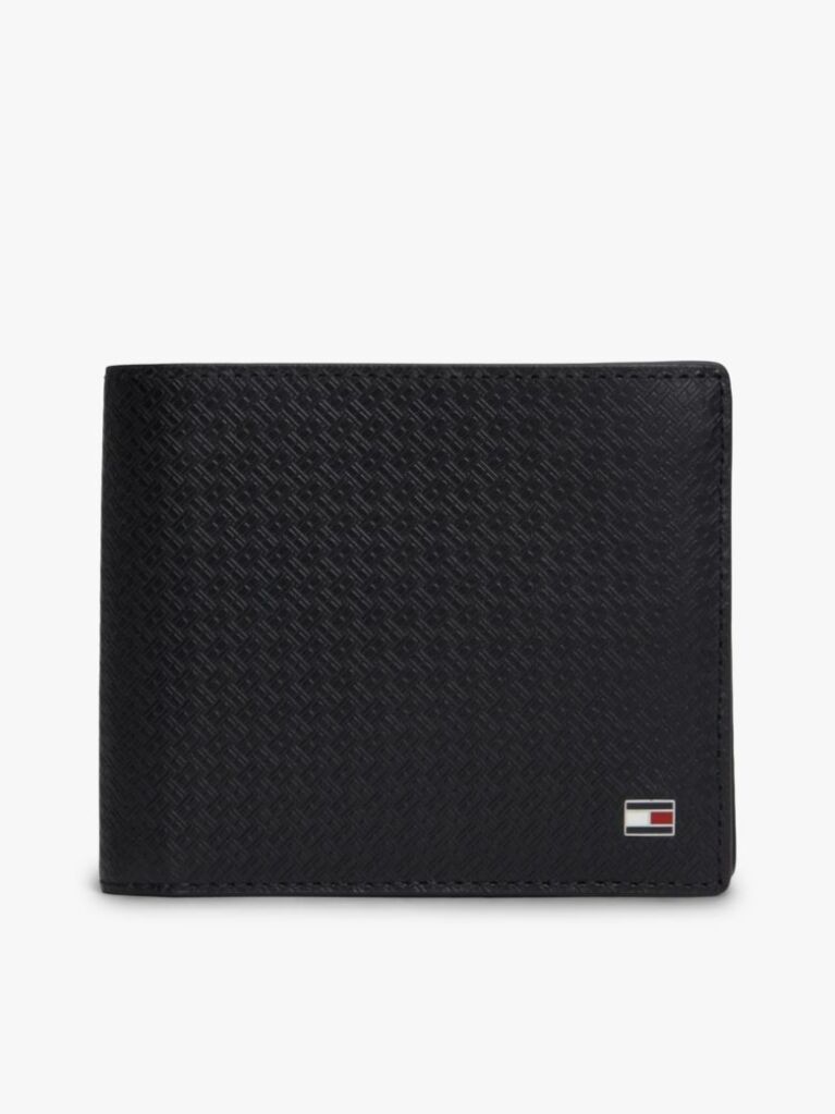 Black Embossed Flag Leather Card And Coin Wallet  Men