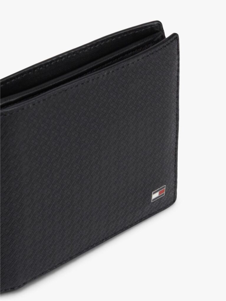 Black Embossed Flag Leather Card And Coin Wallet  Men