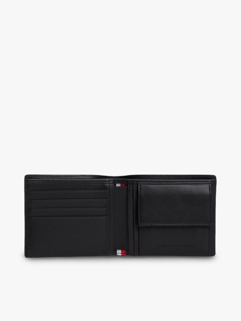 Black Embossed Flag Leather Card And Coin Wallet  Men