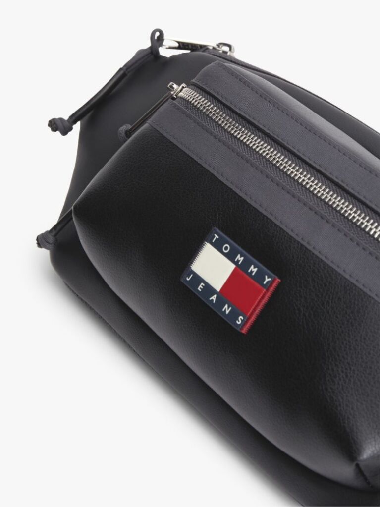 Black Rubberised Logo Bum Bag  Men