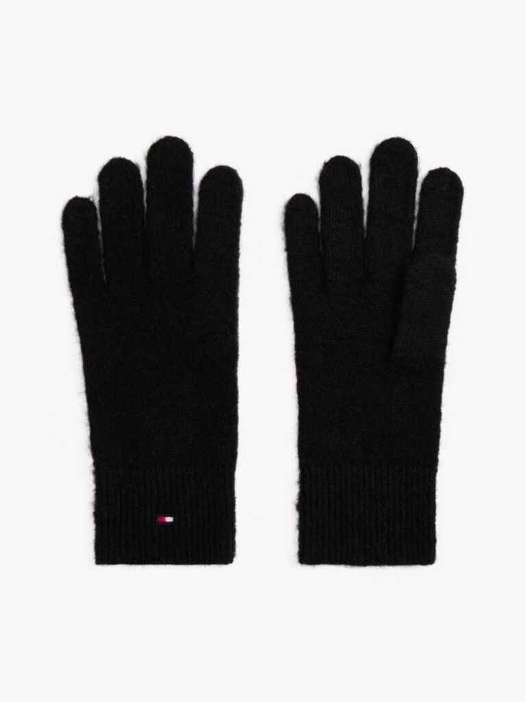 Black Hilfiger Flag Fluffy Knit Gloves  Women