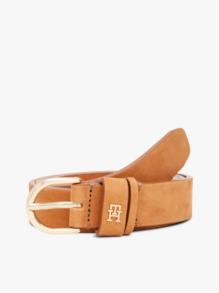 Brown Essential TH Monogram Plaque Leather Belt  Women
