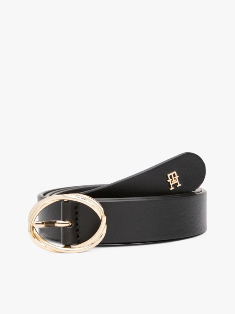 Black Chic Twist Buckle Leather Belt  Women