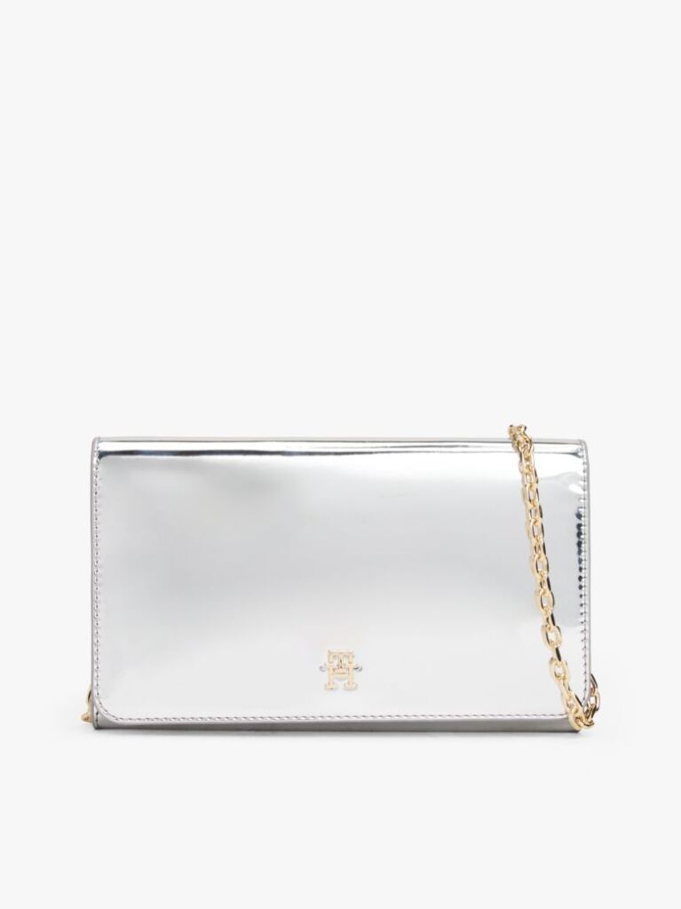 Silver Hilfiger Icon Metallic Chain Strap Clutch  Women