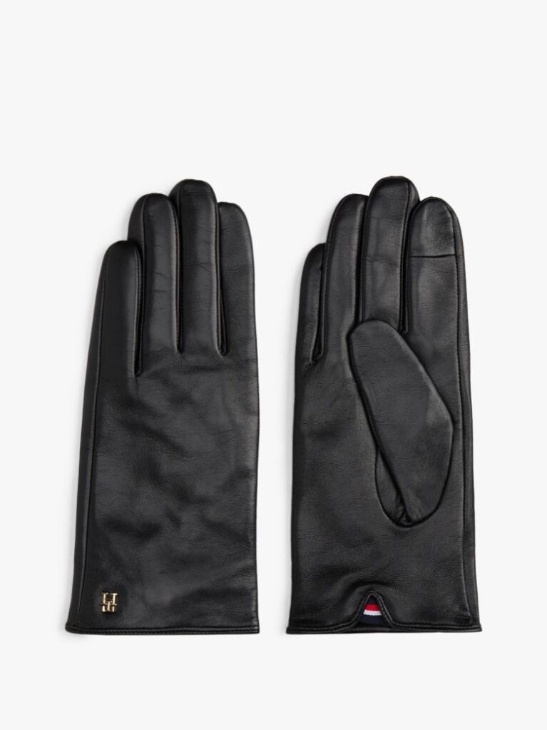 Negru Manusi Din Piele Cu Placa Chic TH Monogram  Femei