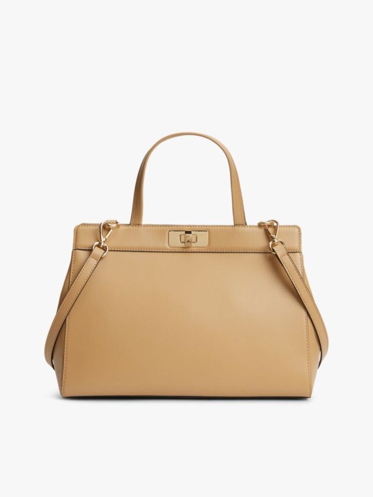 Bej Modern Geanta Satchel Cu Inchidere Turn Lock  Femei