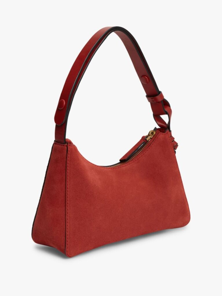 Red Metal Logo Suede Shoulder Bag  Women