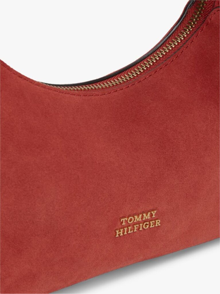 Red Metal Logo Suede Shoulder Bag  Women