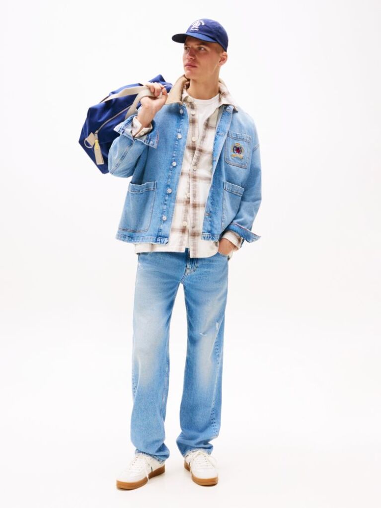 Denim Jeansi Largi Cu Broderie Pe Tesatura  Barbati