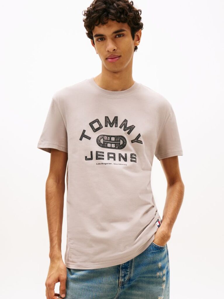 Bej Tricou Cu Guler Rotund Si Imprimeu Grafic  Barbati