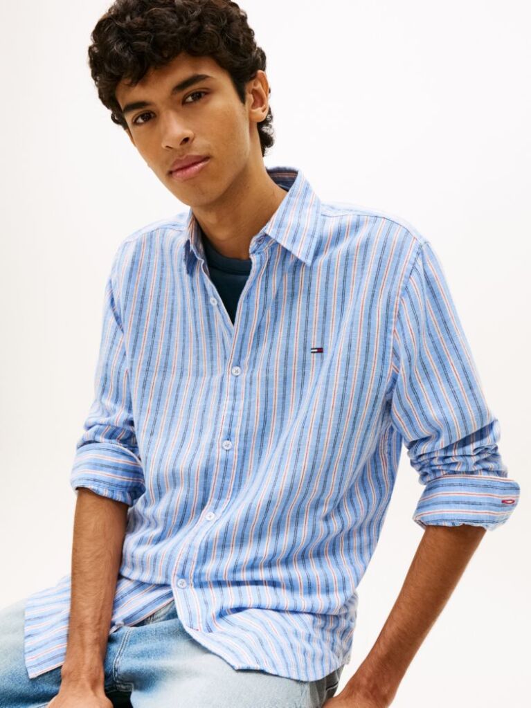 Multi Regular Fit Stripe Linen Blend Shirt  Men