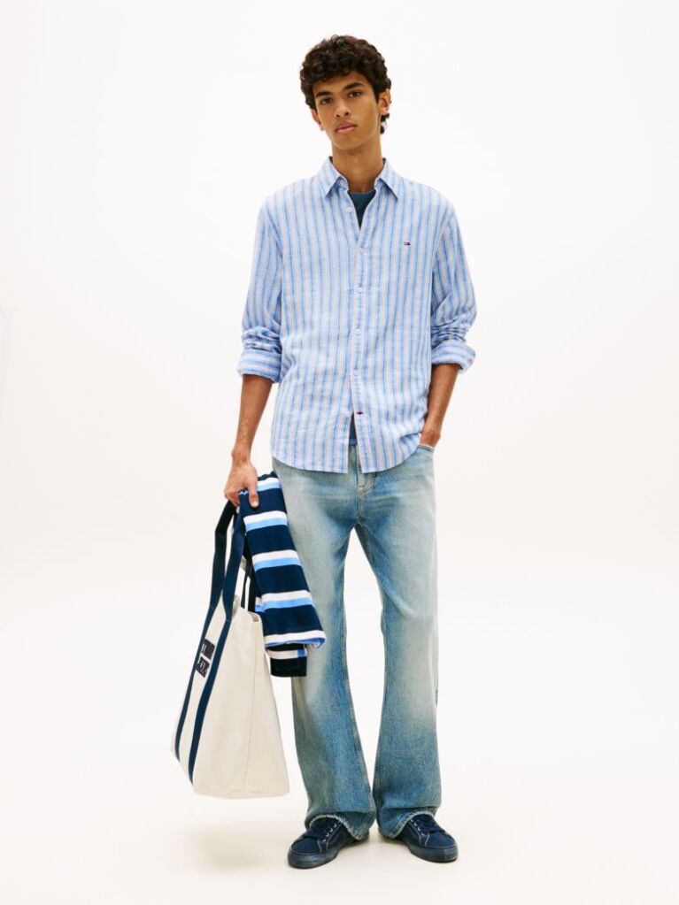 Multi Regular Fit Stripe Linen Blend Shirt  Men