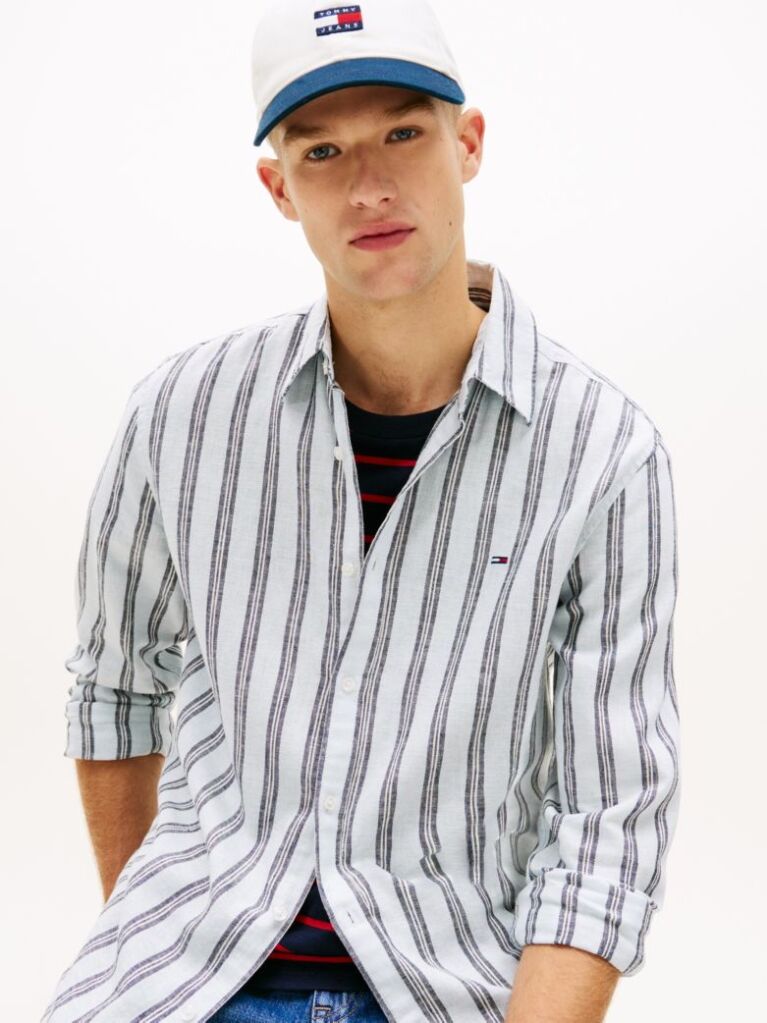 Multi Regular Fit Stripe Linen Blend Shirt  Men