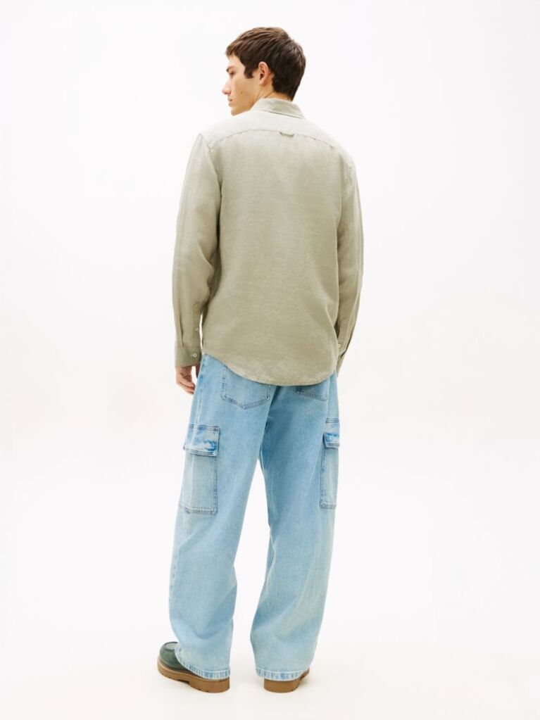 Green Regular Fit Button-Down Pure Linen Shirt  Men