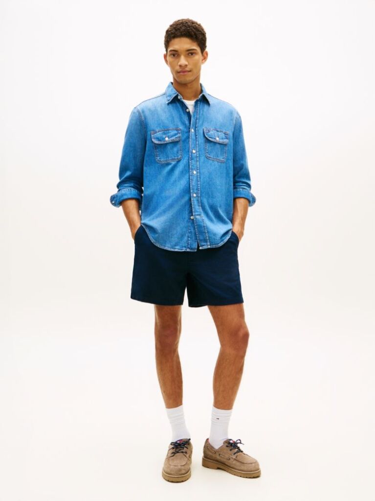 Blue Logo Relaxed Shorts With Linen  Men