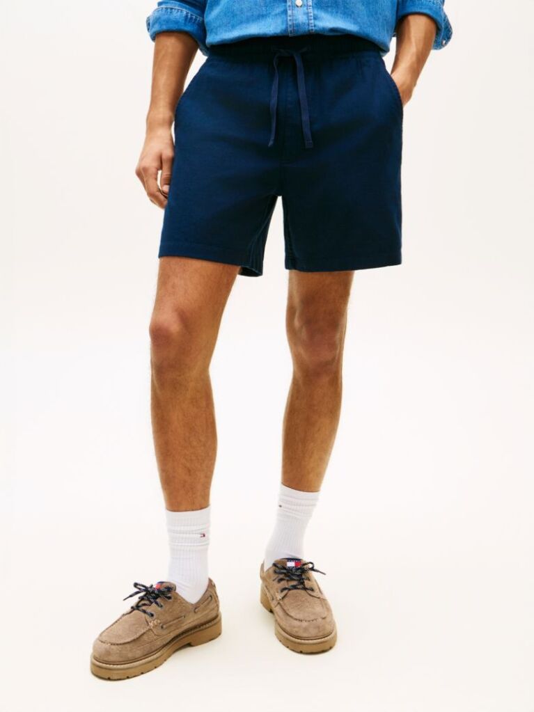 Blue Logo Relaxed Shorts With Linen  Men