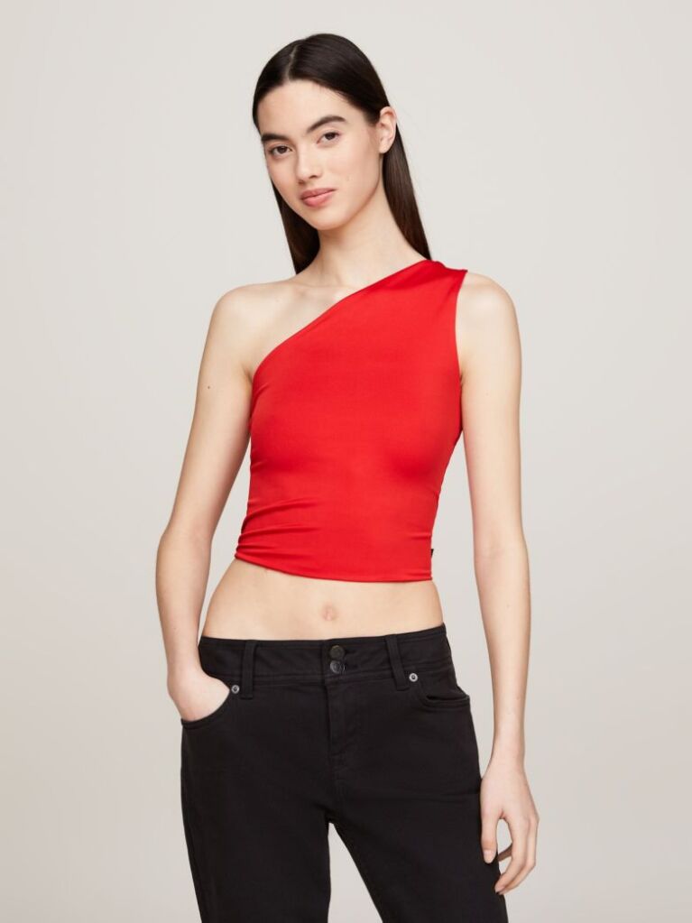 Red Asymmetrical Cropped Tank Top  Women