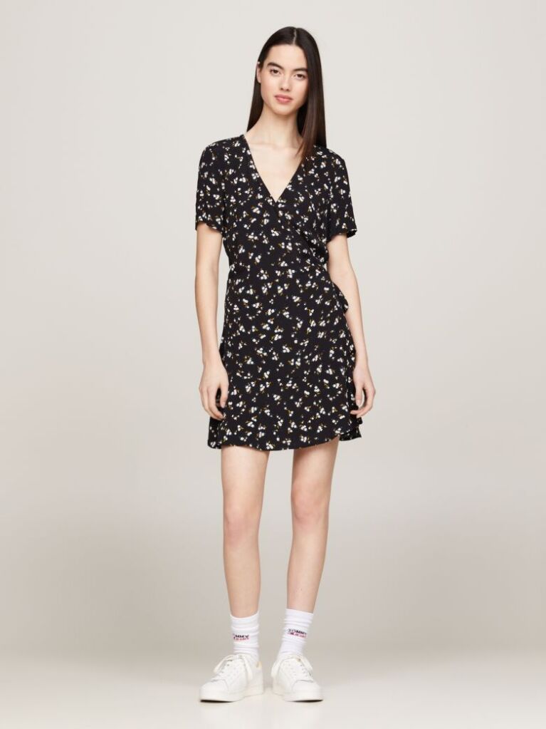Multi Floral Print Self-Tie Wrap Mini Dress  Women
