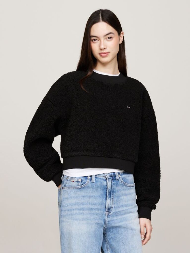 Black Teddy Fleece Oversized Sweatshirt  Women